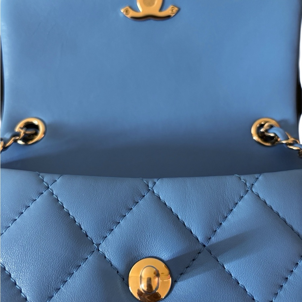 CHANEL Blue Quilted Shoulder Bag with Brushed Gold Hardware - Picture 10 of 15